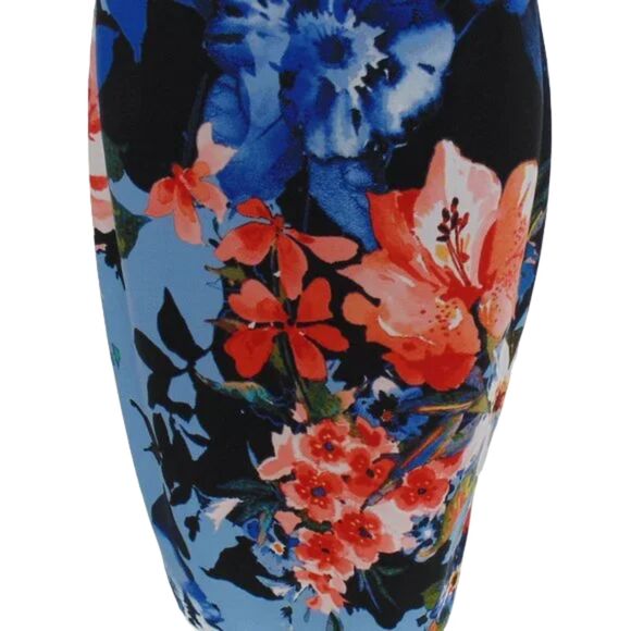 CACHE Dress, L, Blue, Red Floral, Twist neck, Sleeveless, Lined, Back Zip - Picture 9 of 12